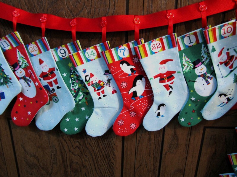 Panel - Jolly Santa Small Stockings Bunting Fabric Advent Calendar - Image 2