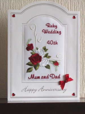 Ruby Wedding Anniversary Card - Roses Scroll Design