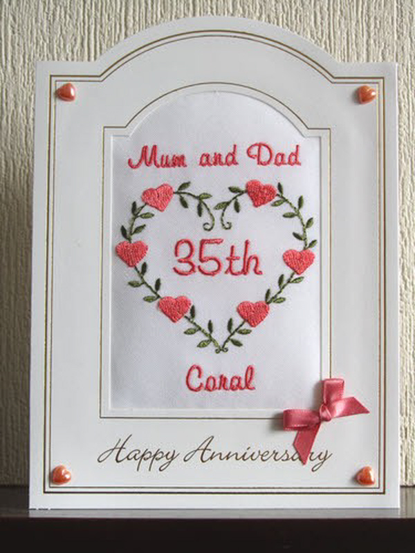 Coral Wedding Anniversary Card - Hearts