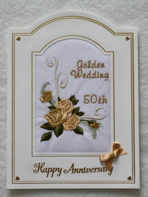 Golden Wedding Anniversary Card - Roses Scroll Design