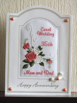 Coral Wedding Anniversary Card - Roses Scroll