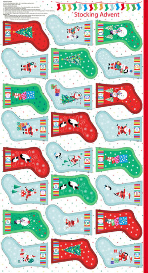 Panel - Jolly Santa Small Stockings Bunting Fabric Advent Calendar