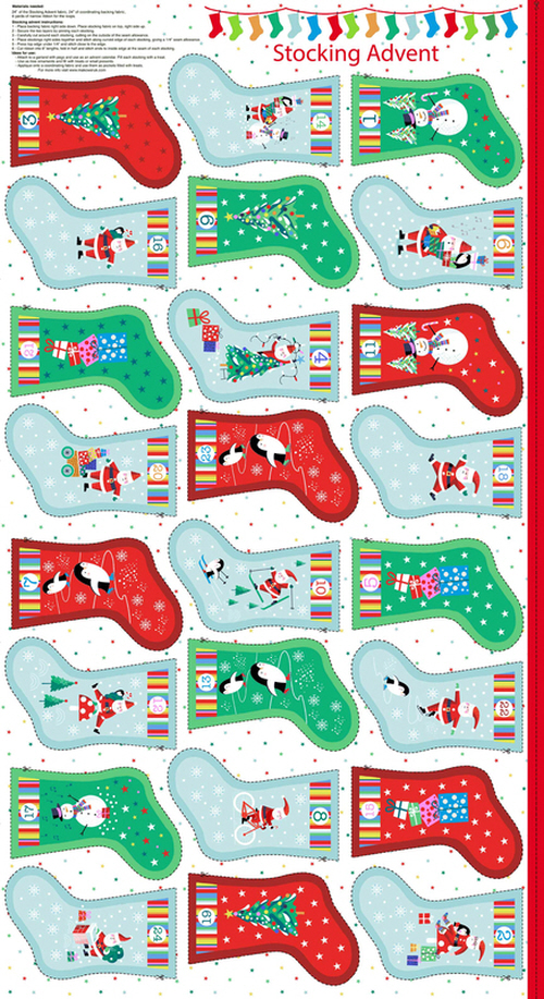 Panel - Jolly Santa Small Stockings Bunting Fabric Advent Calendar