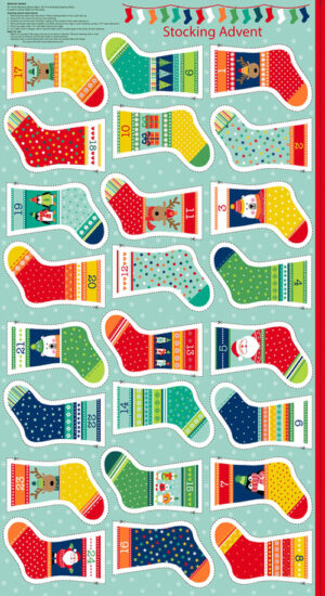 Panel - Novelty Small Stockings Bunting Fabric Advent Calendar