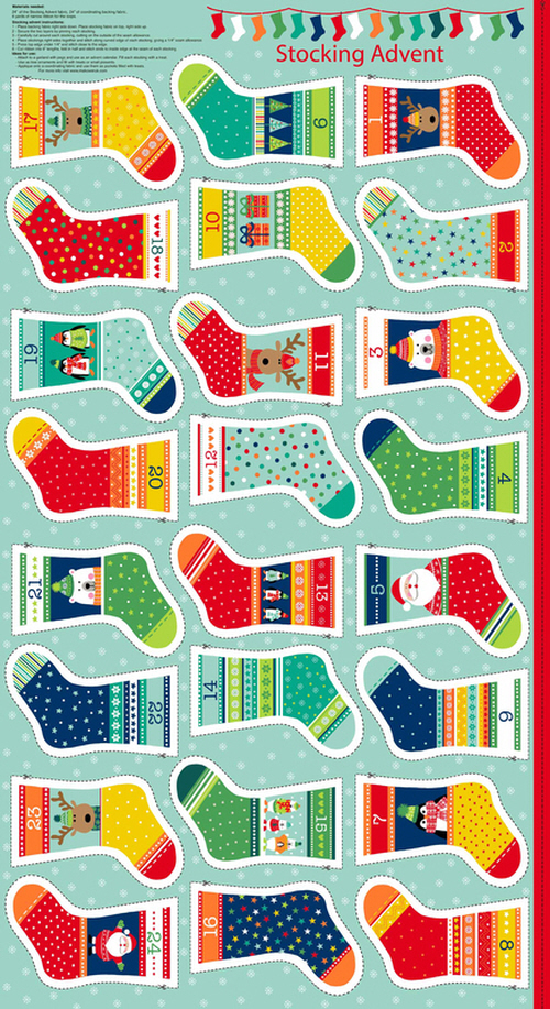 Panel - Novelty Small Stockings Bunting Fabric Advent Calendar