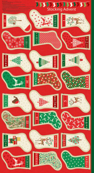 Panel - Reindeer Small Stockings Bunting Fabric Advent Calendar