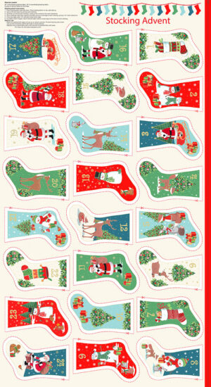 Panel - Santa Small Stockings Bunting Fabric Advent Calendar