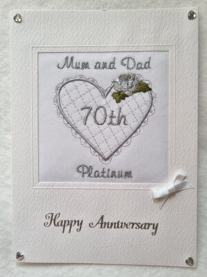 Platinum Anniversary Card - Heart with Rose