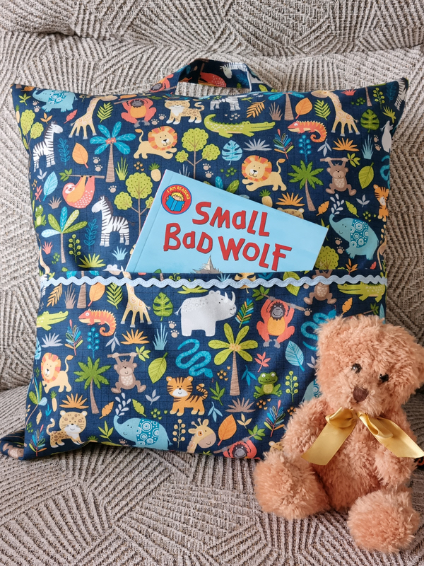 Book Cushion - Jungle Animals on Navy Blue