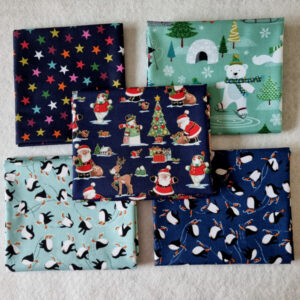 Christmas Fabric - Blue and Turquoise 5 x Fat Quarter Set