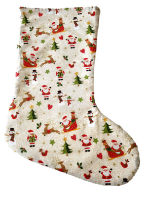 Large Christmas Stocking - Cream Santa in Sleigh and Snowmen