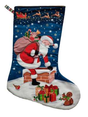 Large Christmas Stocking - Father Christmas going down the Chimney