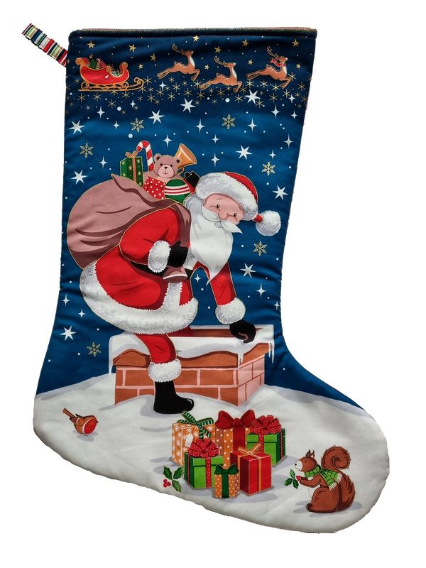 Large Christmas Stocking - Father Christmas going down the Chimney