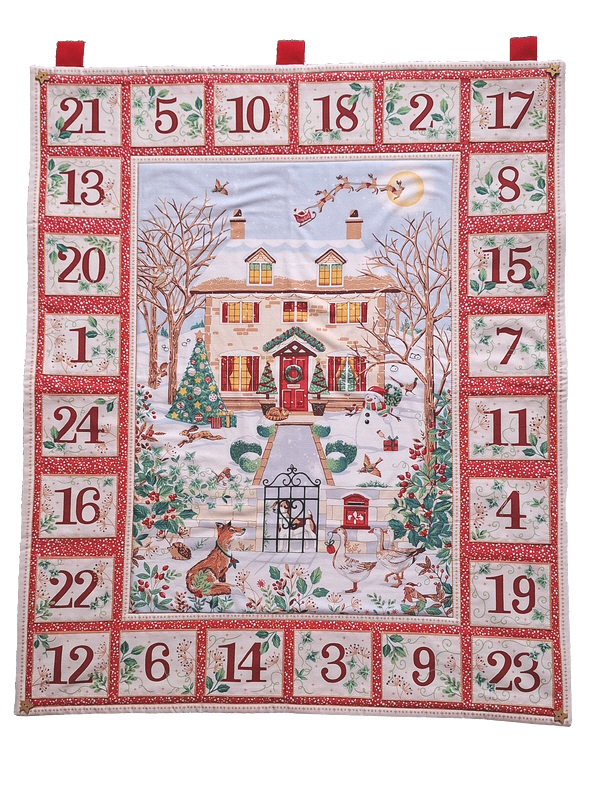 Country Christmas House Fabric Advent Calendar - Red